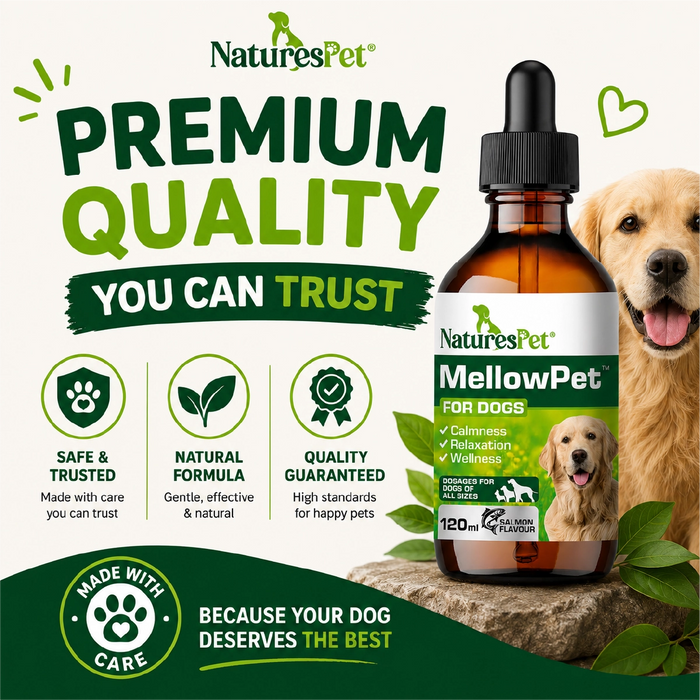 Dog Calming Drops for Stress & Anxiety Relief Support – MellowPet Advanced 120ml Liquid for Relaxation & Behaviour Support