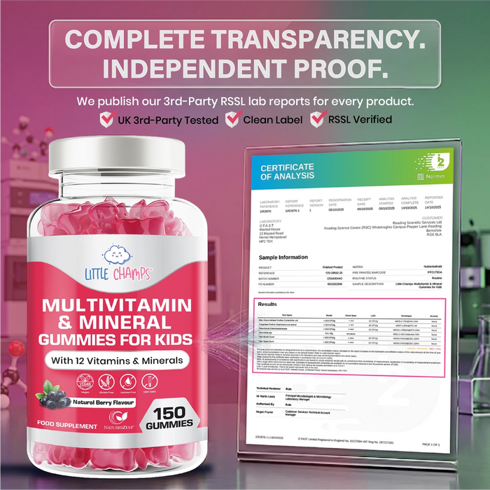 Kids Multivitamin Gummies for Immunity & Energy Support – With 12 Essential Vitamins, Natural Berry Flavour, 150 Gummies