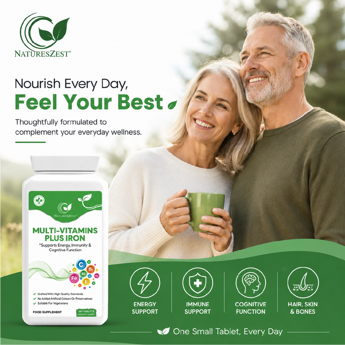 Multivitamin Plus Iron for Energy, Immunity & Cognitive Support – High Strength Formula, 180 Vegetarian Tablets (6-Month Supply)
