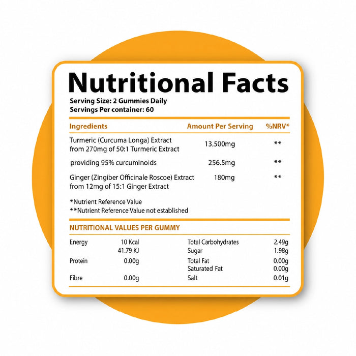 Turmeric & Ginger Gummies for Joint, Immunity & Digestive Support – Natural Orange Flavour, 120 Vegan Gummies