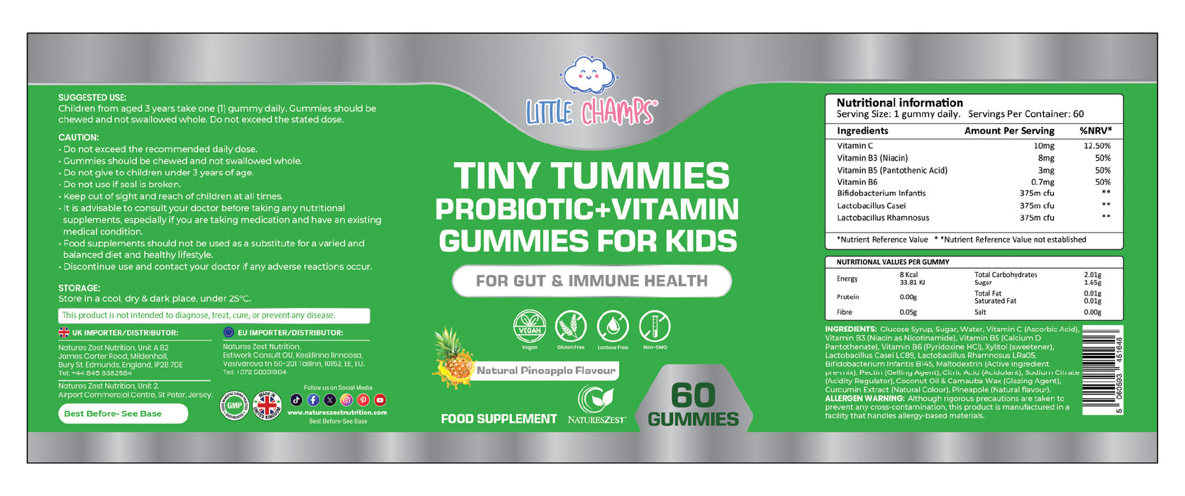 Probiotic & Vitamin Gummies for Kids, Tiny Tummies Supports Immune System, Mental Performance, Energy & Digestive Health