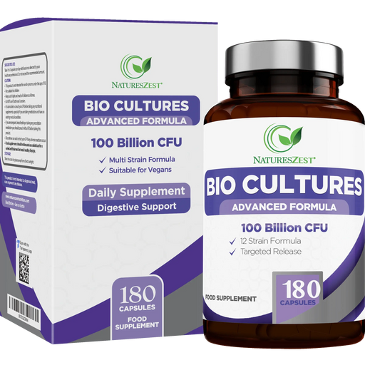 Probiotics Supplement 100 Billion CFU with Prebiotics Bio Cultures Complex 180 Vegan Caps Natures Zest