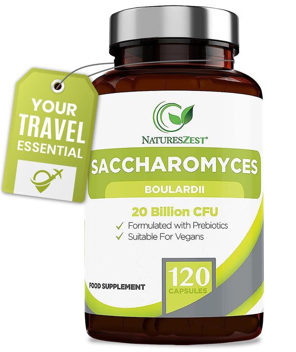 Probiotic for Travel & Post-Antibiotic Support – Saccharomyces Boulardii 20 Billion CFU with Prebiotics, 120 Capsules