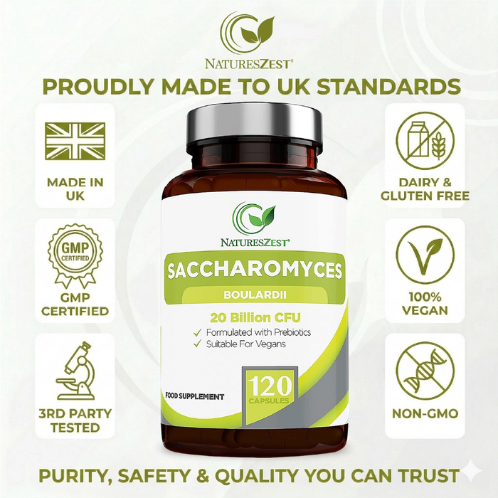 Probiotic for Travel & Post-Antibiotic Support – Saccharomyces Boulardii 20 Billion CFU with Prebiotics, 120 Capsules