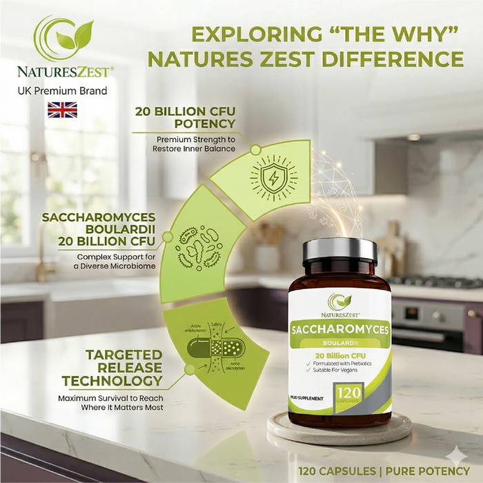 Probiotic for Travel & Post-Antibiotic Support – Saccharomyces Boulardii 20 Billion CFU with Prebiotics, 120 Capsules