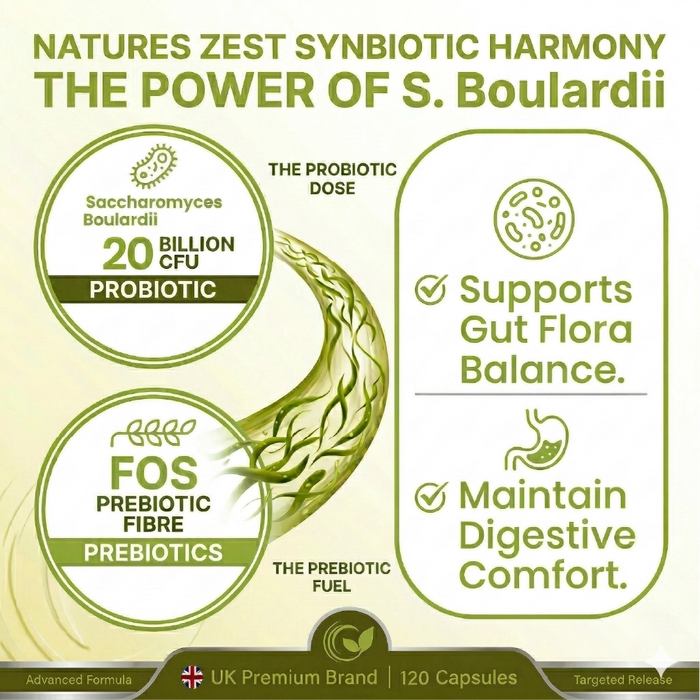 Probiotic for Travel & Post-Antibiotic Support – Saccharomyces Boulardii 20 Billion CFU with Prebiotics, 120 Capsules