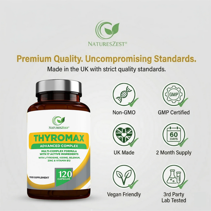 Thyroid Support Supplement for Energy, Metabolism & Normal Hormone Production – 120 Vegan Capsules for Women & Men