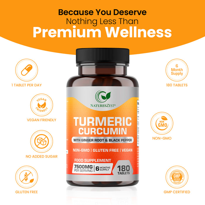 Turmeric Curcumin 7500mg Complex with Black Pepper & Ginger 180 Tablets