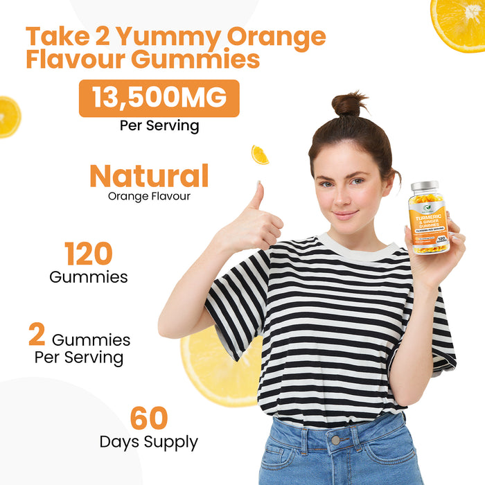 Turmeric & Ginger Gummies for Joint, Immunity & Digestive Support – Natural Orange Flavour, 120 Vegan Gummies