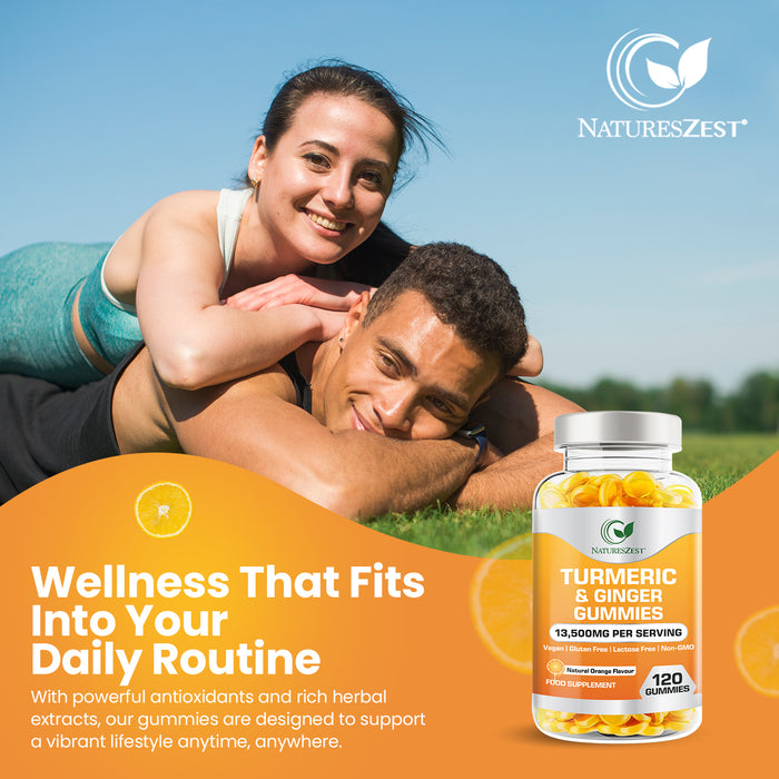 Turmeric & Ginger Gummies for Joint, Immunity & Digestive Support – Natural Orange Flavour, 120 Vegan Gummies