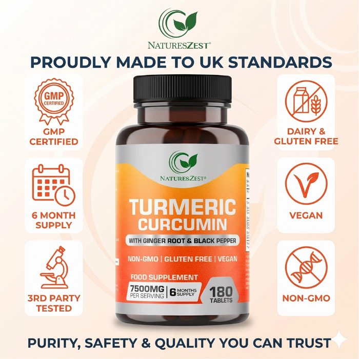 Turmeric Curcumin for Joint Comfort & Mobility Support– High Strength 7500mg Complex with Black Pepper & Ginger, 180 Tablets