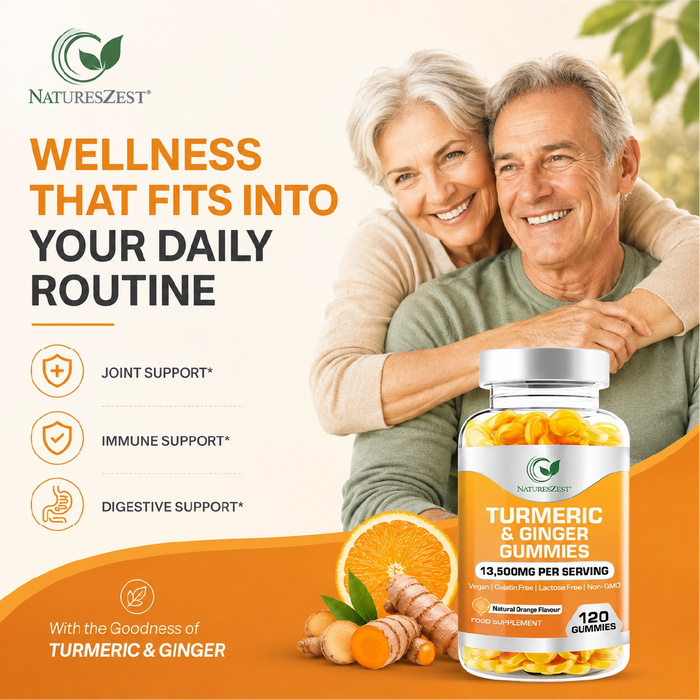 Turmeric & Ginger Gummies for Joint, Immunity & Digestive Support – Natural Orange Flavour, 120 Vegan Gummies