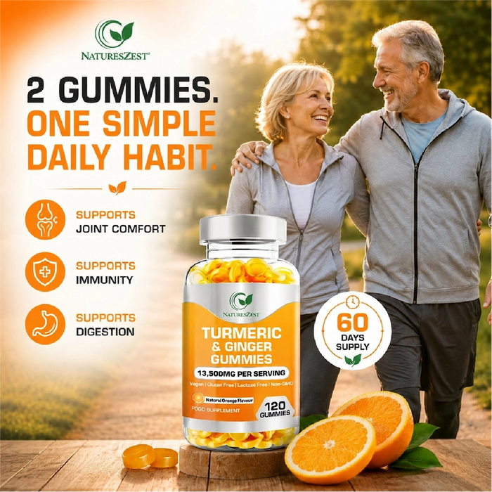 Turmeric & Ginger Gummies for Joint, Immunity & Digestive Support – Natural Orange Flavour, 120 Vegan Gummies