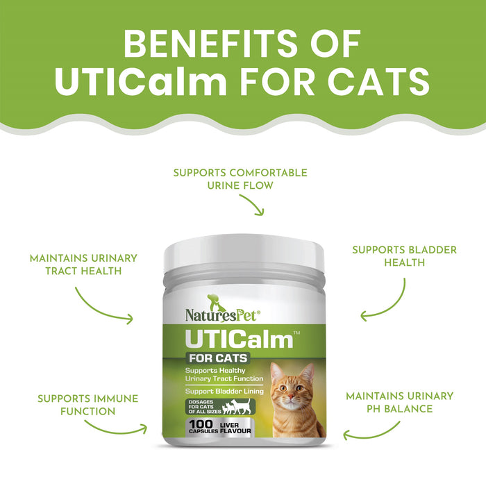 UTICalm For Cats – Urinary Tract & Bladder Support For Cats – 100 Liver Flavoured Sprinkle Capsules