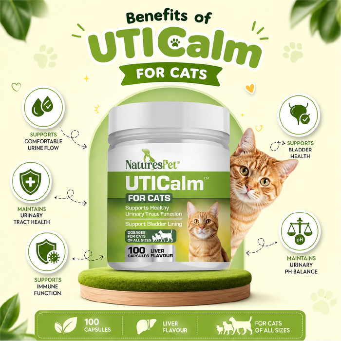 Cat UTI & Bladder Support Supplement – UTICalm Advanced 100 Liver Flavoured Sprinkle Capsules for Urinary Tract Health
