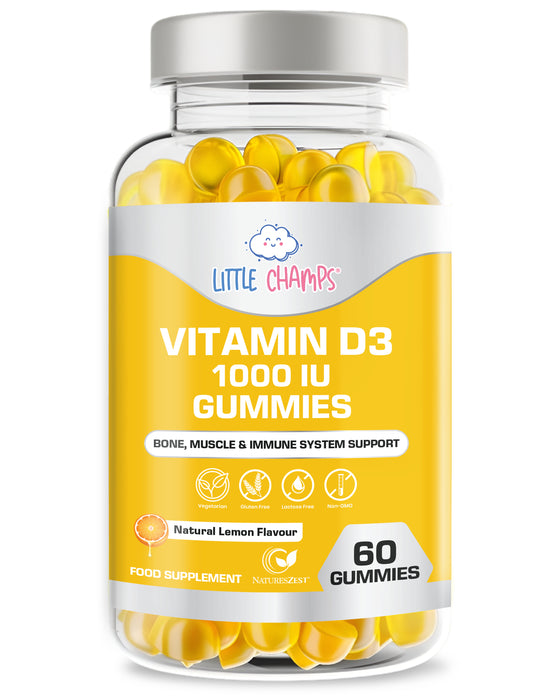 Vitamin D3 1000IU Gummies for Children Bone, Muscle & Immune Support – 60 Natural Lemon Flavour Gummies