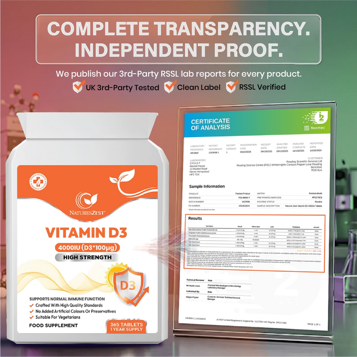 Vitamin D3 4000 IU for Bones, Muscles & Immune Support – High Strength, 1-Year Supply for Teeth & Calcium Absorption 365 Tablets