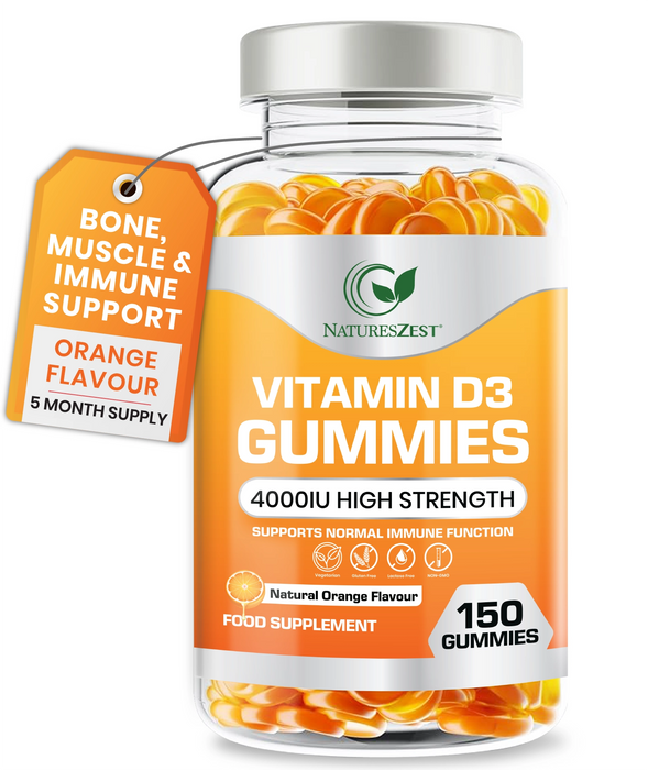 Vitamin D3 Gummies for Bone, Muscle & Immune Support – High Strength 4000 IU, 150 Vegetarian-Friendly Gummies