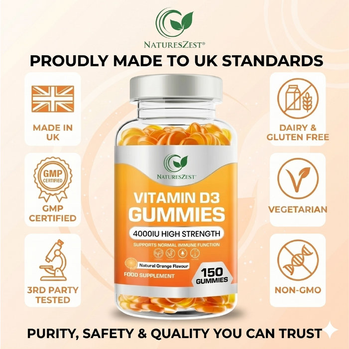 Vitamin D3 Gummies for Bone, Muscle & Immune Support – High Strength 4000 IU, 150 Vegetarian-Friendly Gummies