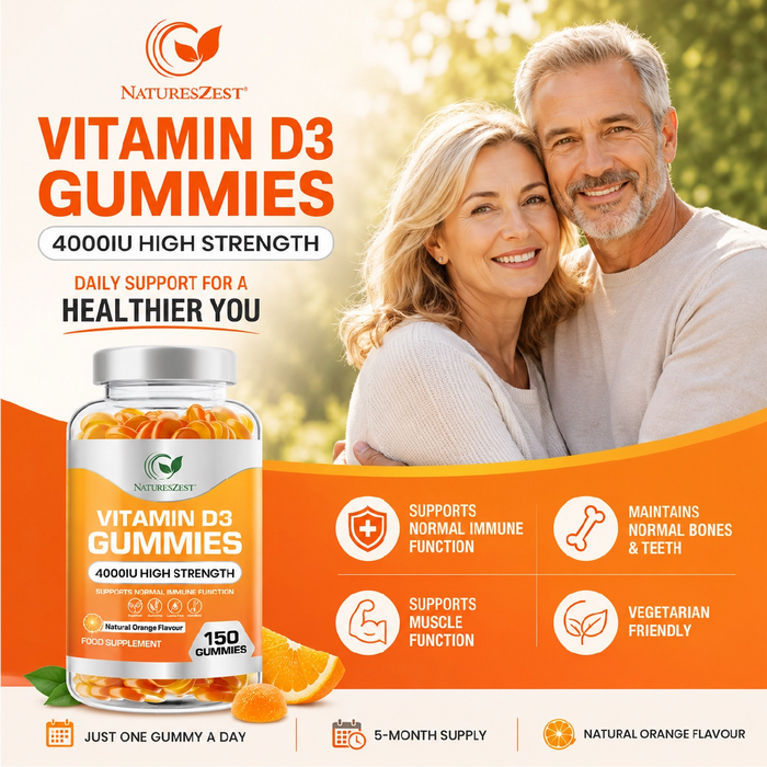 Vitamin D3 Gummies for Bone, Muscle & Immune Support – High Strength 4000 IU, 150 Vegetarian-Friendly Gummies