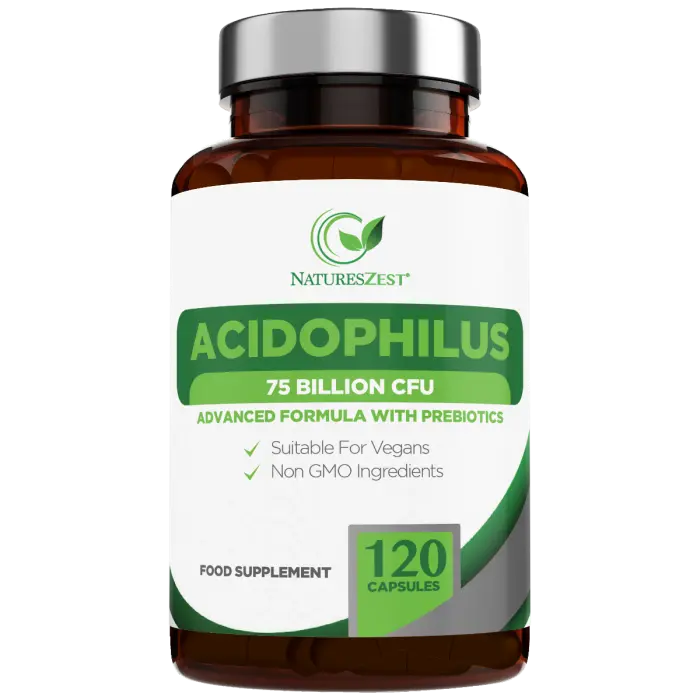 Natures Zest High Strength Acidophilus 75 Billion CFU With Prebiotics 120 Capsules Natures Zest