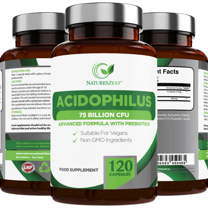 Natures Zest High Strength Acidophilus 75 Billion CFU With Prebiotics 120 Capsules Natures Zest