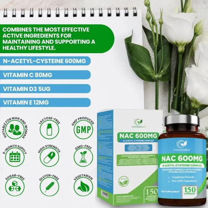 NAC N-Acetyl-Cysteine 600mg - High Strength NAC Supplement Natures Zest