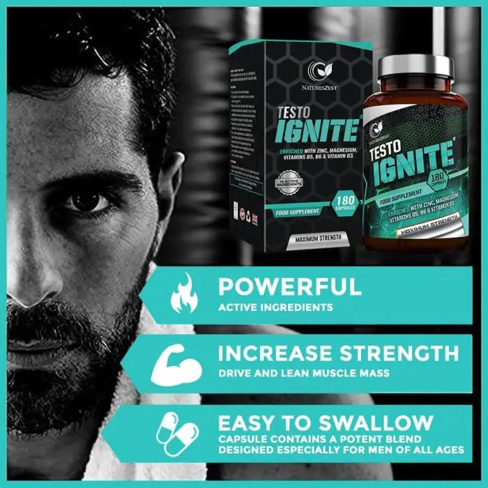 Testo Ignite Muscle Booster Supplement For Men - 180 Caps - Gym Supplements For Men Natures Zest